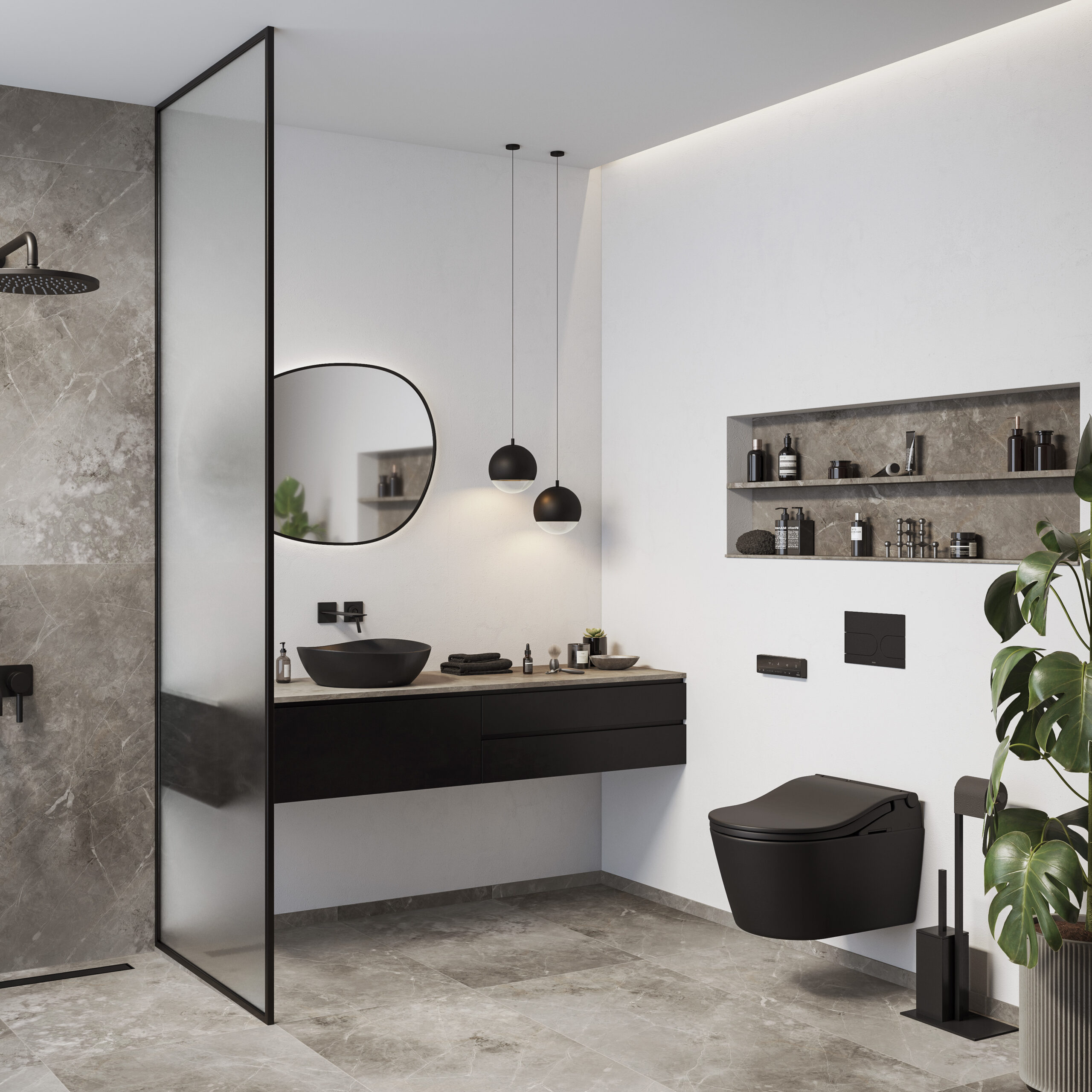 WASHLET RW blanc mat sur WC RP, lavabo TA