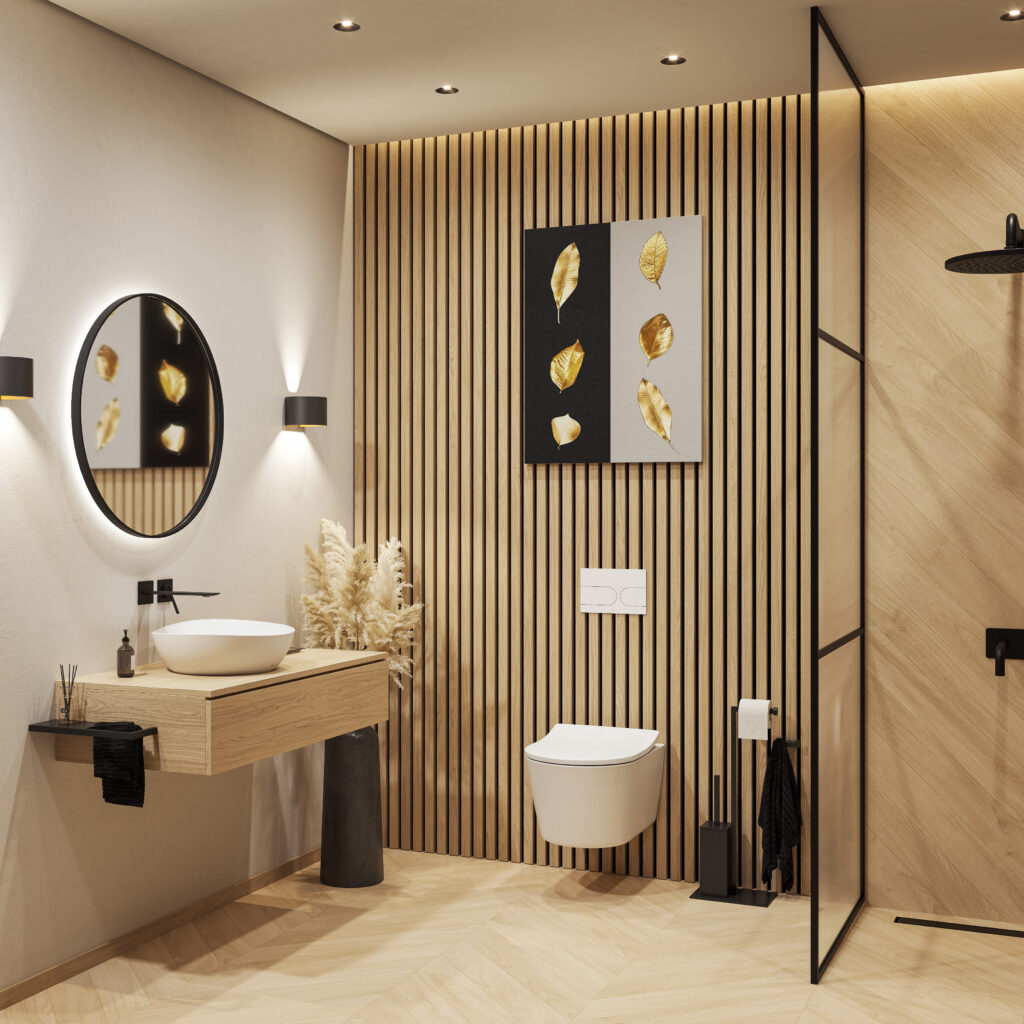 WASHLET RW noir mat sur WC RP, lavabo TA
